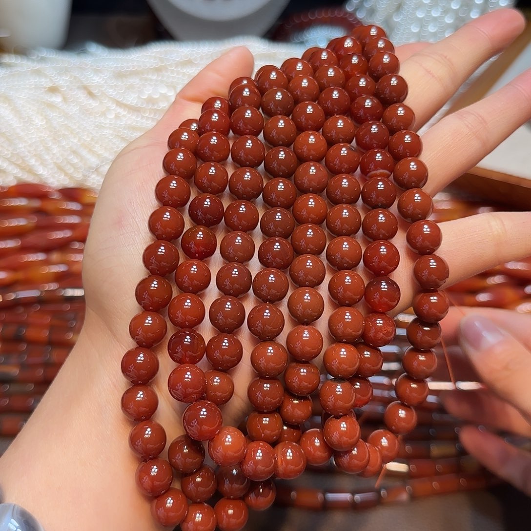 玛瑙/玉髓合金珠宝半成品南红玛瑙10mm一条