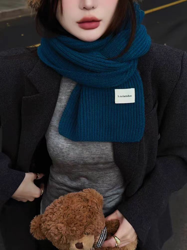 韩系纯色针织围巾女2025秋冬新款保暖高颜值显白百搭简约毛线围脖