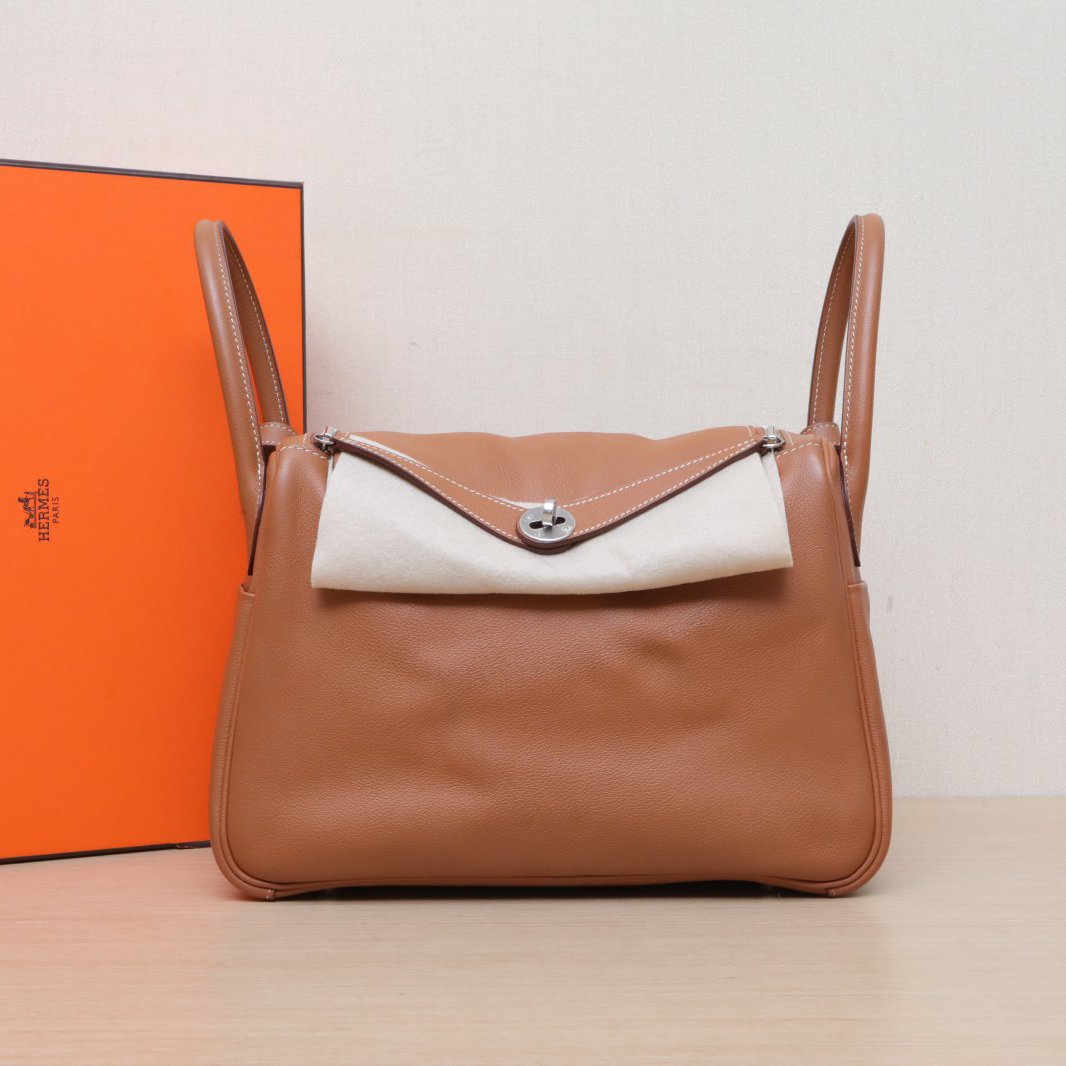 95新 Hermes/爱马仕 【双双】Lindy 30 37金棕色 EC皮 D刻 银扣