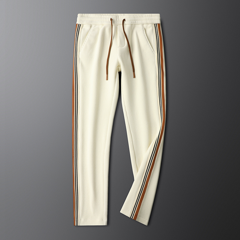 2号高端卡其色加绒加厚灯芯绒男裤冬季修身小直筒潮流男士休闲裤