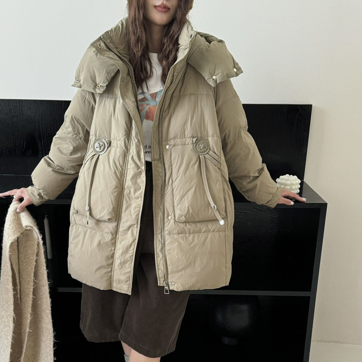 2025新款韩版时尚连帽中长款面包服外套宽松显瘦小个子宽松羽绒服