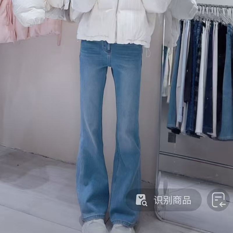 《SM正裤》2026蓉蓉家冬季新款浅蓝色微喇加绒牛仔裤显瘦四面弹拖地