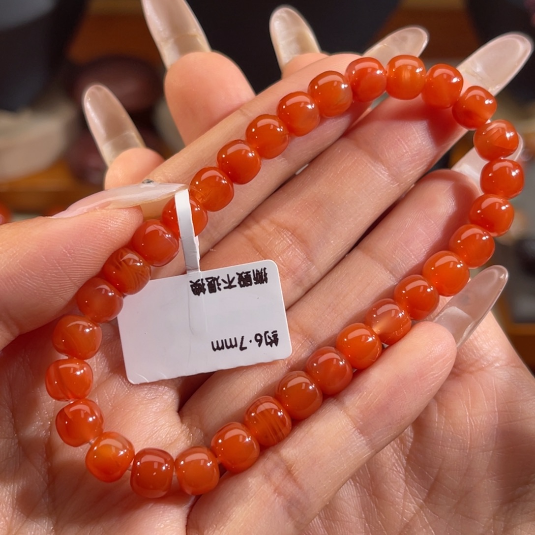 南红玛瑙未镶嵌冰飘老型手串 6.7mm