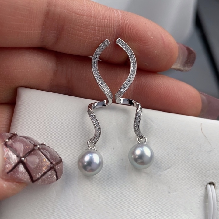 海水珍珠耳饰银S925镶嵌