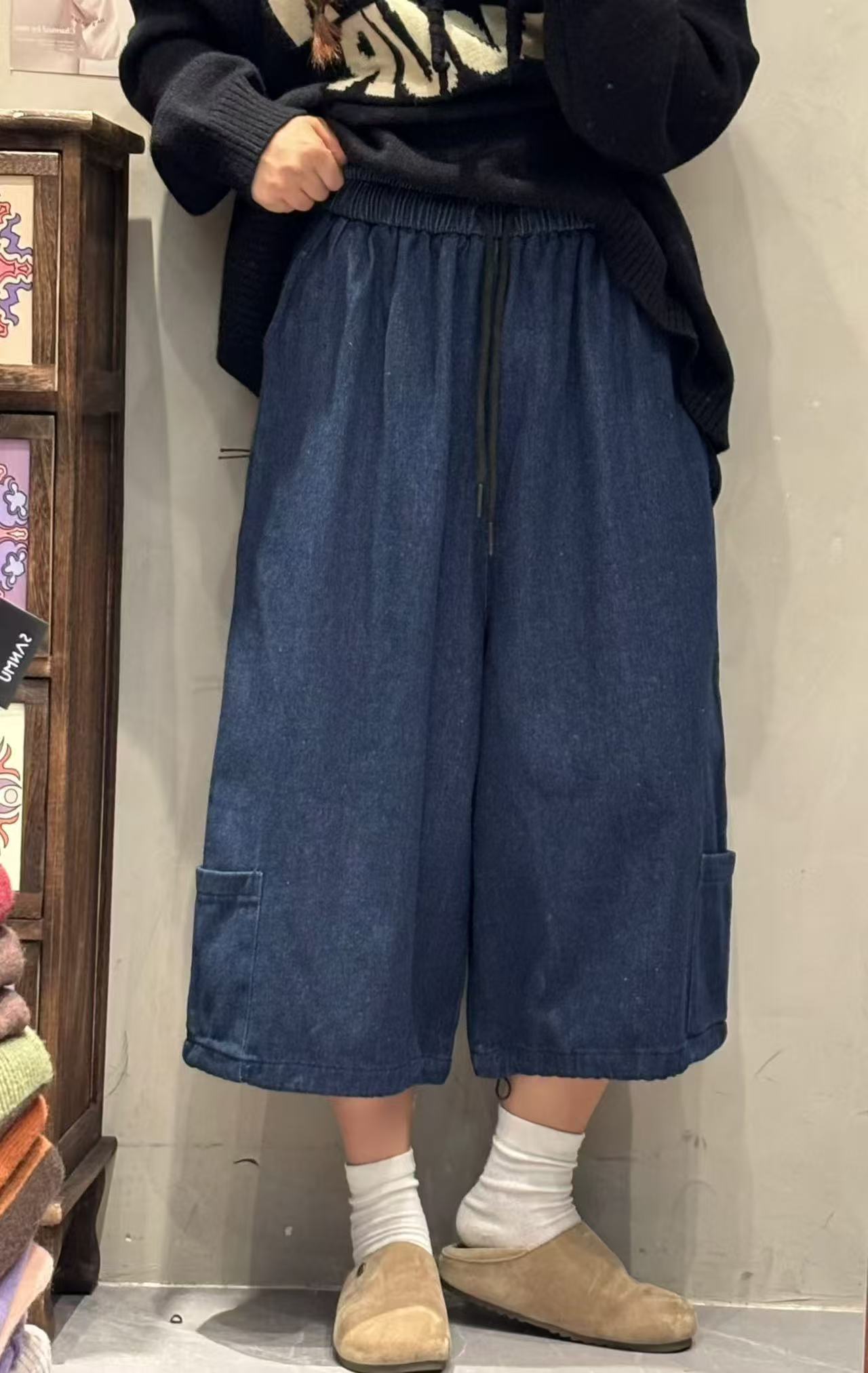 米多多 SANMU#7076#磨毛洗水牛仔七分裤  kc