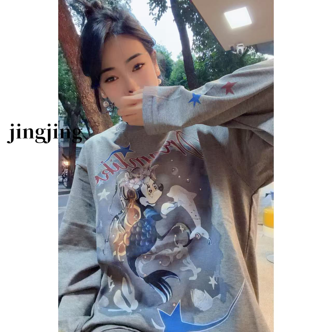 冬季新款休闲百搭涂鸦长袖T恤(9579)