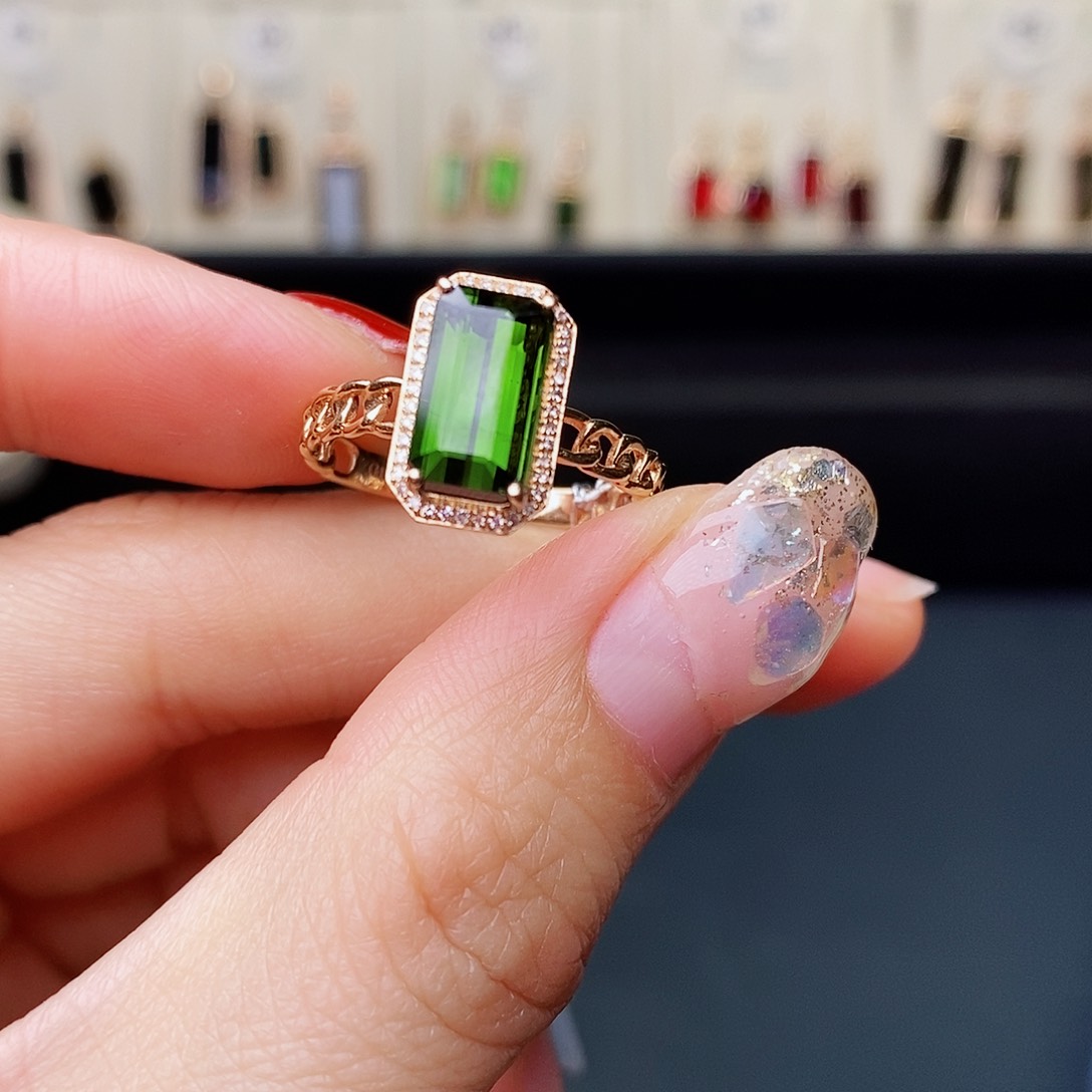 碧玺碧玺戒指18K金镶嵌小*