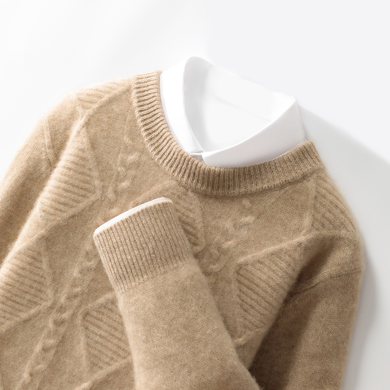 男100%羊毛衫重磅加厚圆领针织长袖时尚休闲宽松纯色商务打底毛衣