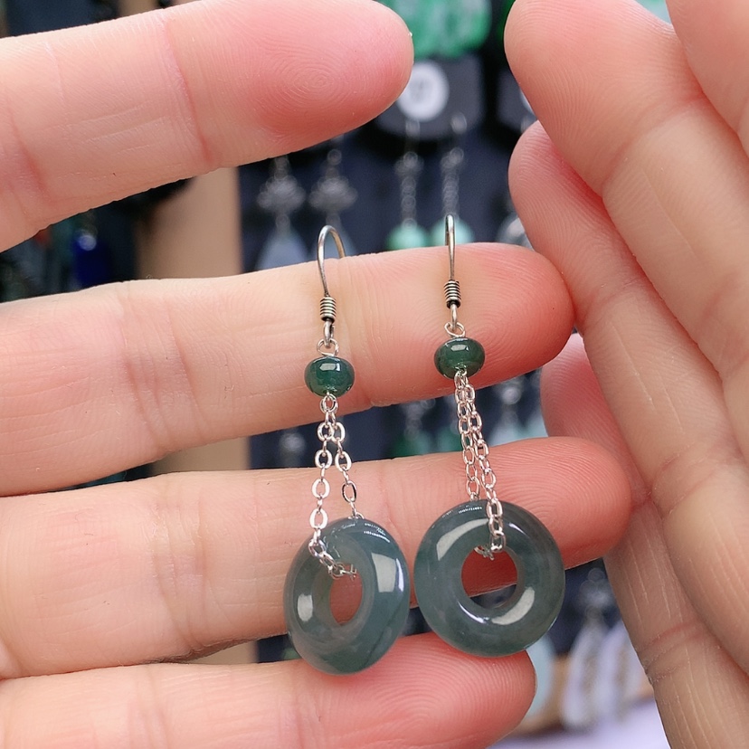 【闪购商品】翡翠耳饰银S925镶嵌精美