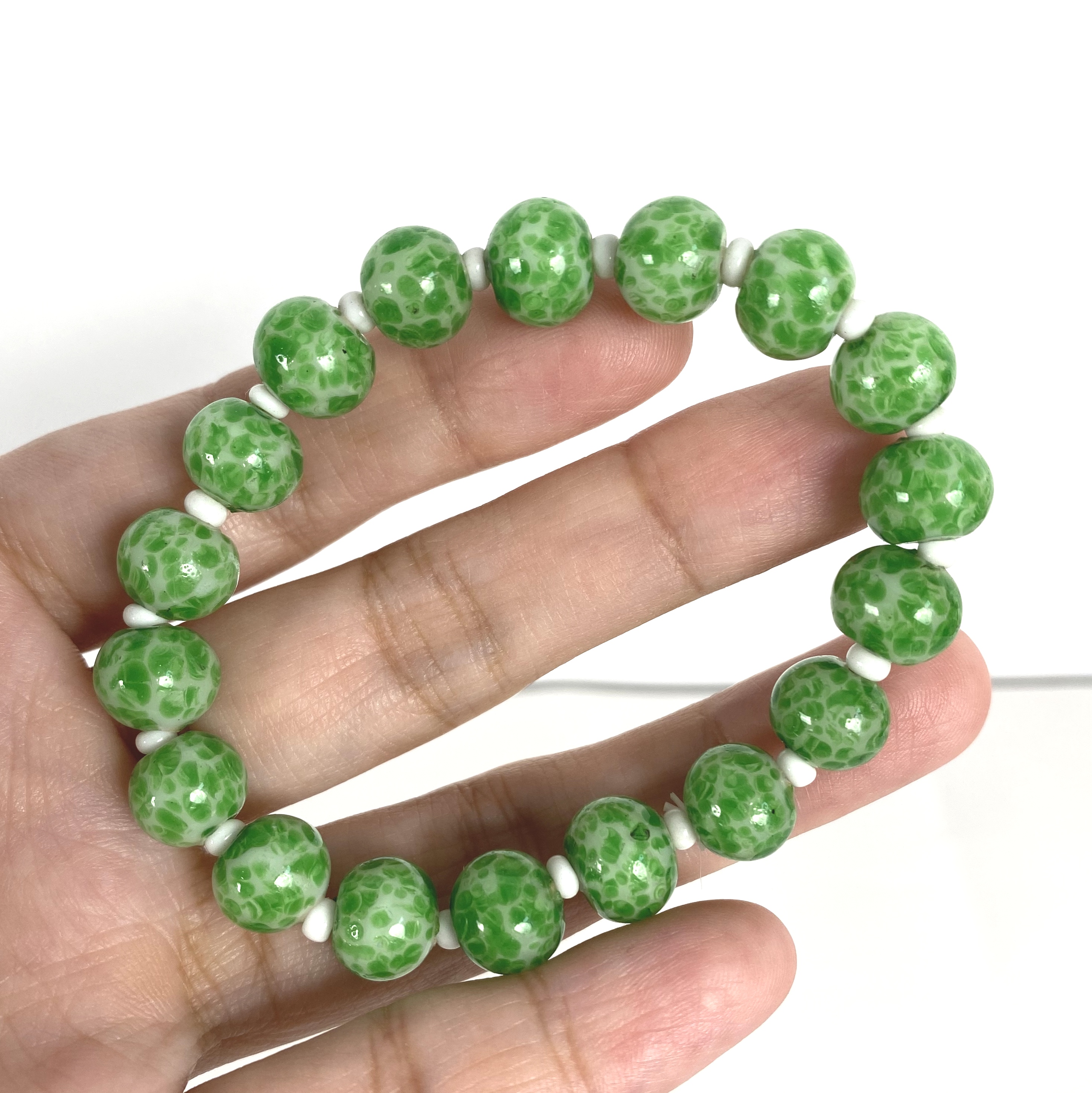 手工古法满彩满绿青蛙皮琉璃珠子手串复古白搭