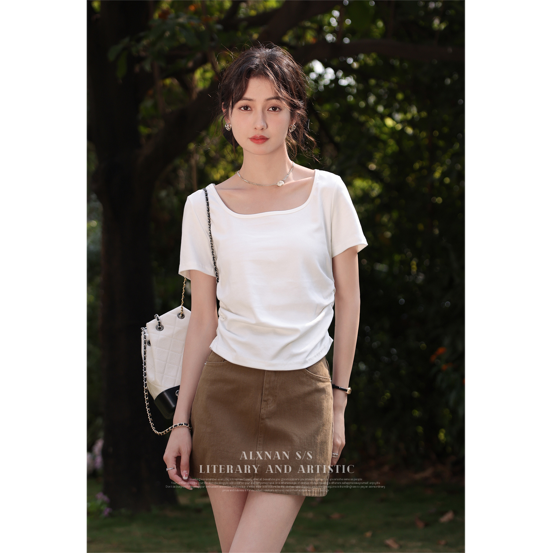 【粉丝福利】鹿向南《拥抱夏天》法式圆领短袖t恤女新款小个子上衣夏