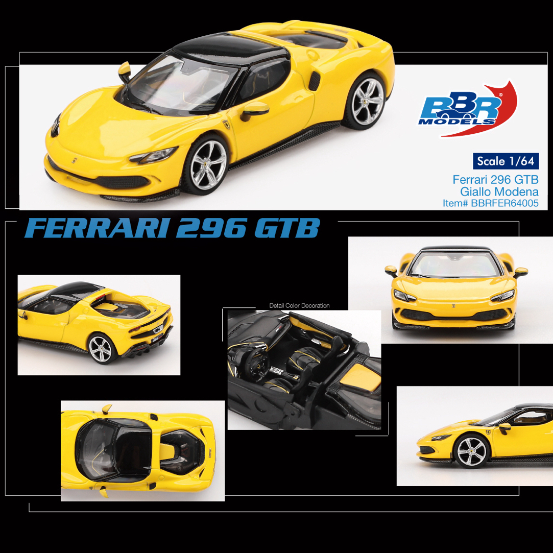 现货 BBR 1:64 法拉利 296 GTB 黄色 合金汽车模型