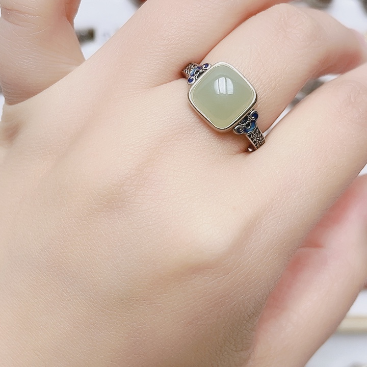 和田玉银S925镶嵌戒指