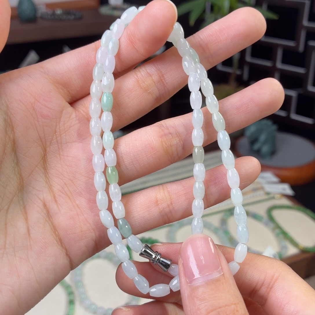 翡翠未镶嵌颈饰天然A货翡翠小米珠项链