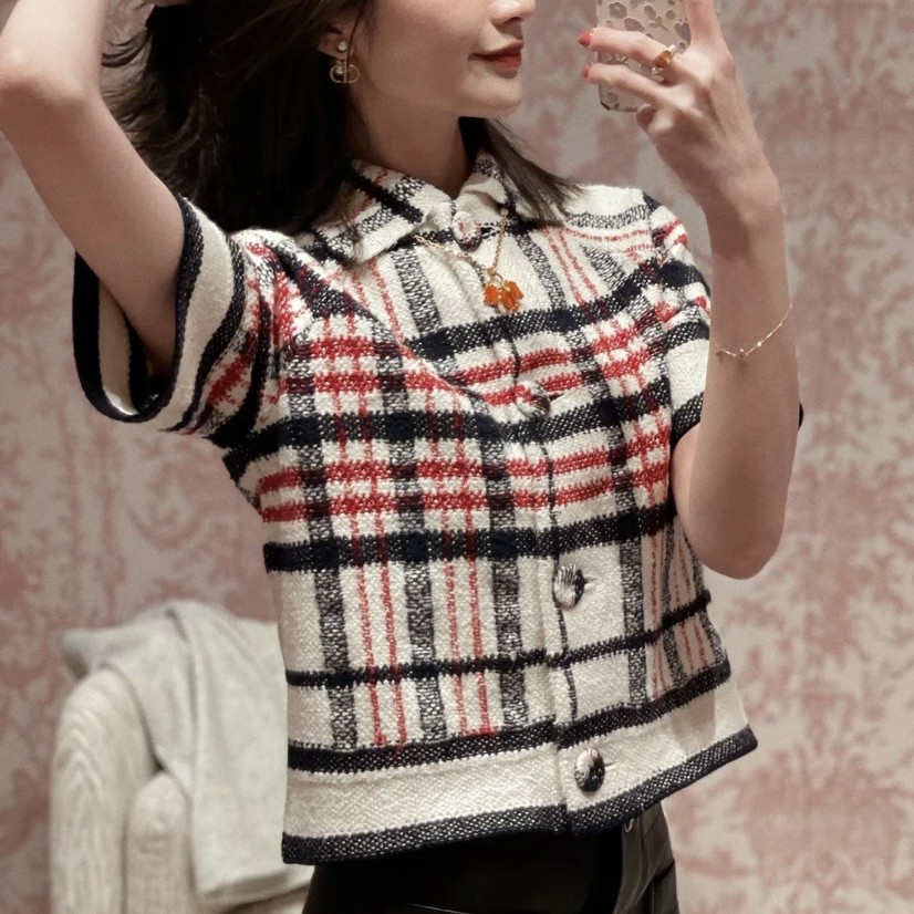 99新 DIOR/迪奥 格纹翻领短袖外套 36码 GM002471