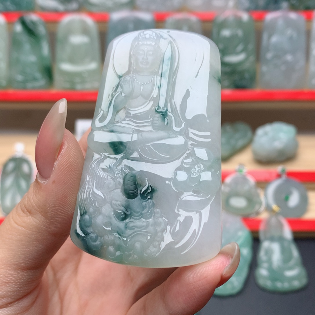 翡翠颈饰未镶嵌闽*二文殊菩萨