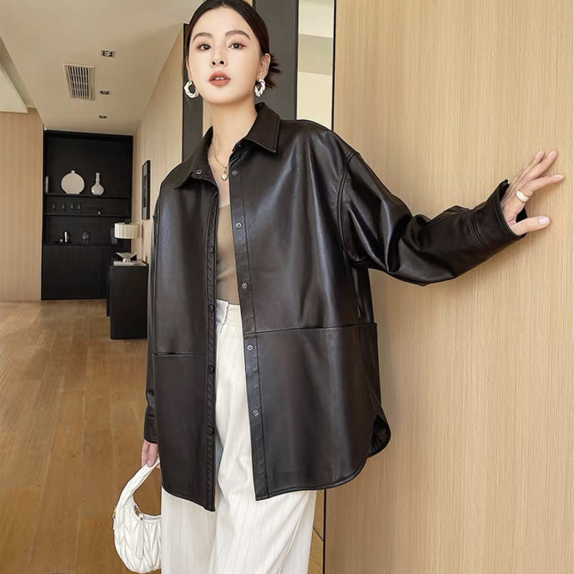 【锦米】网红ins气质绵羊皮女装短外套春秋时尚真皮宽松百搭