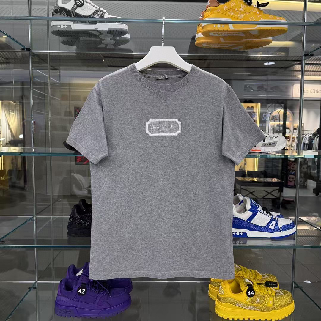 99新 DIOR/迪奥 s码灰色刺绣标语logo短袖1478