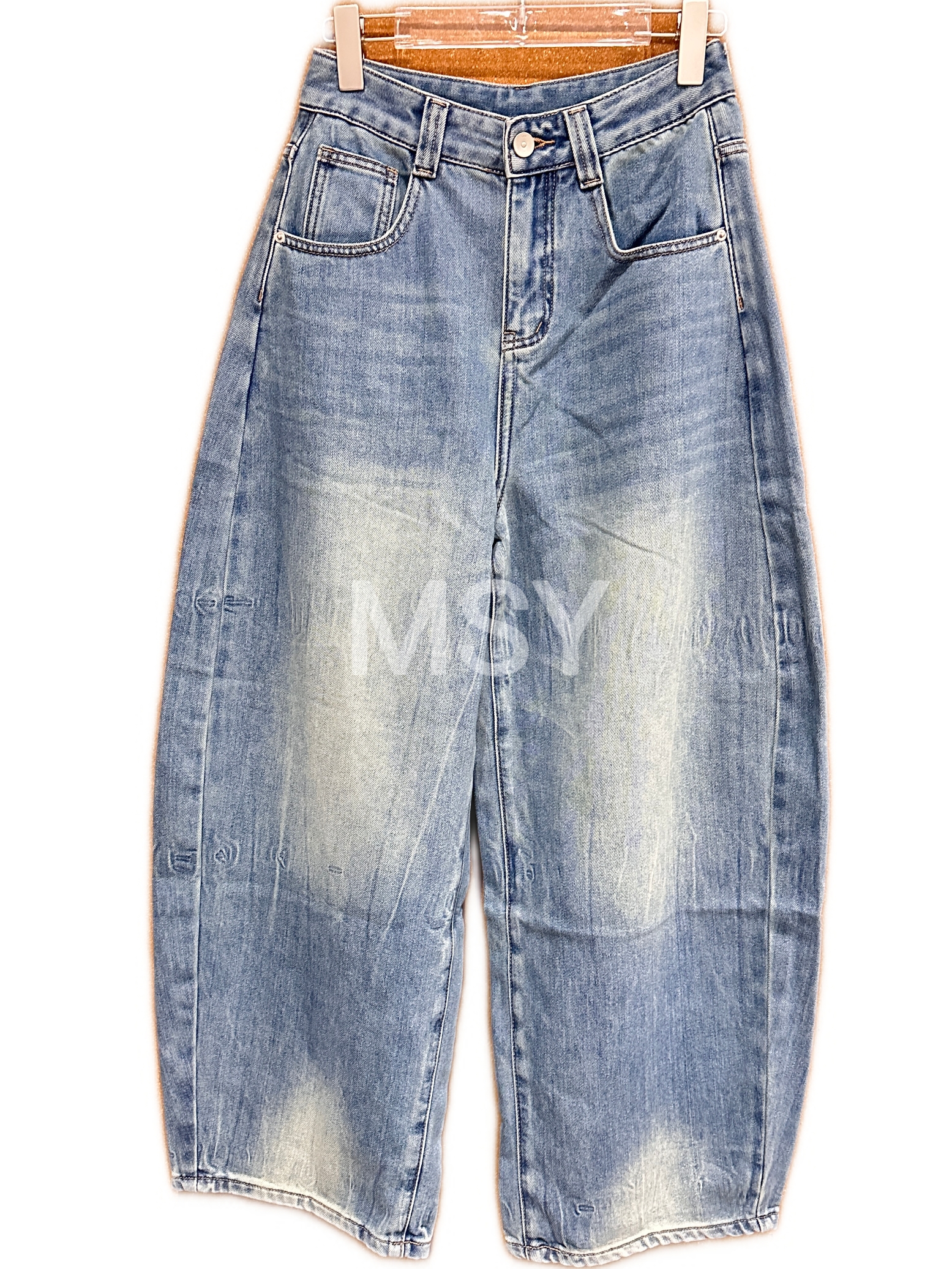 新款洋气百搭显瘦舒适宽松加绒牛仔裤时尚复古休闲裤子弯刀气球裤