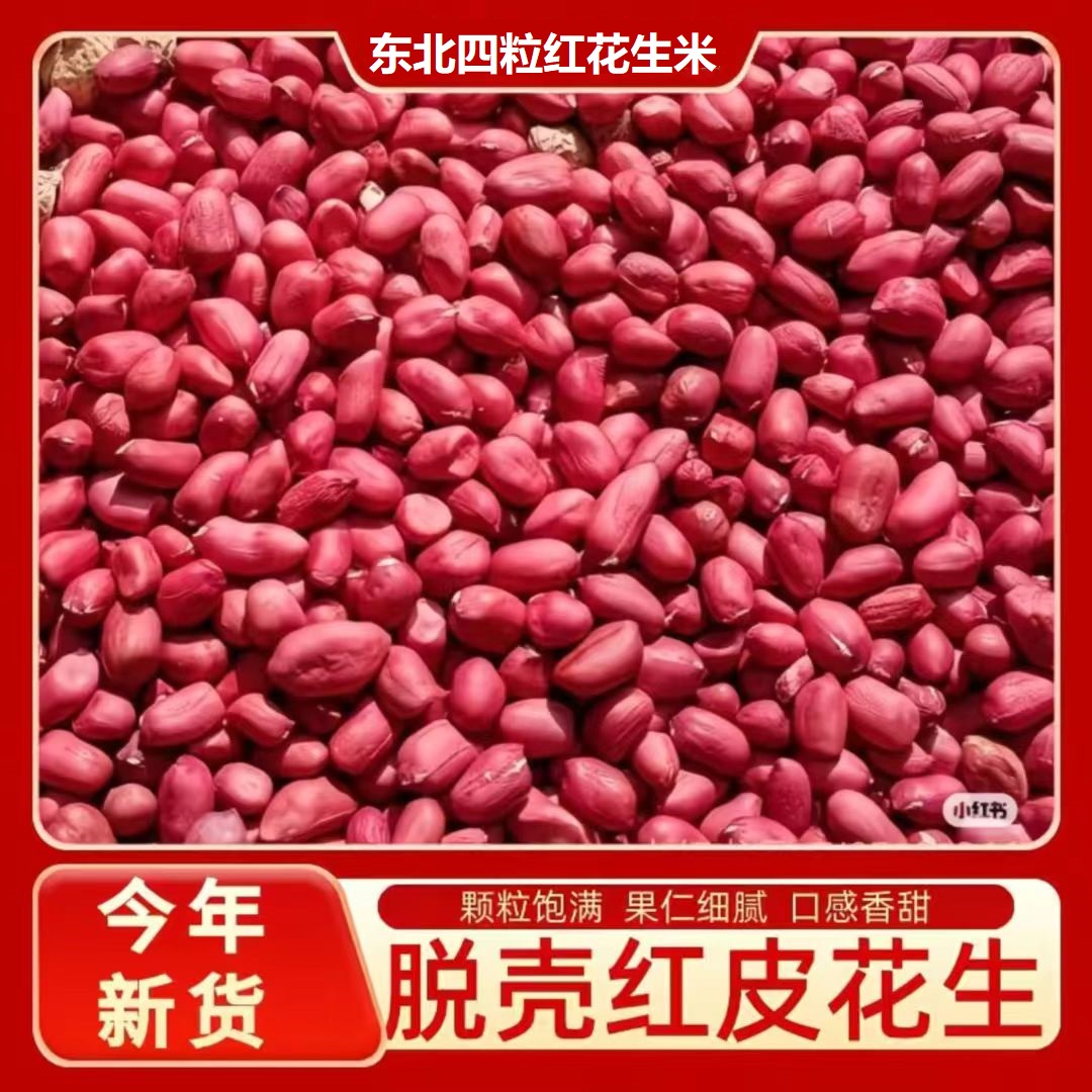 东北四粒红花生米25新货红皮花生颗粒饱满农家精选3斤