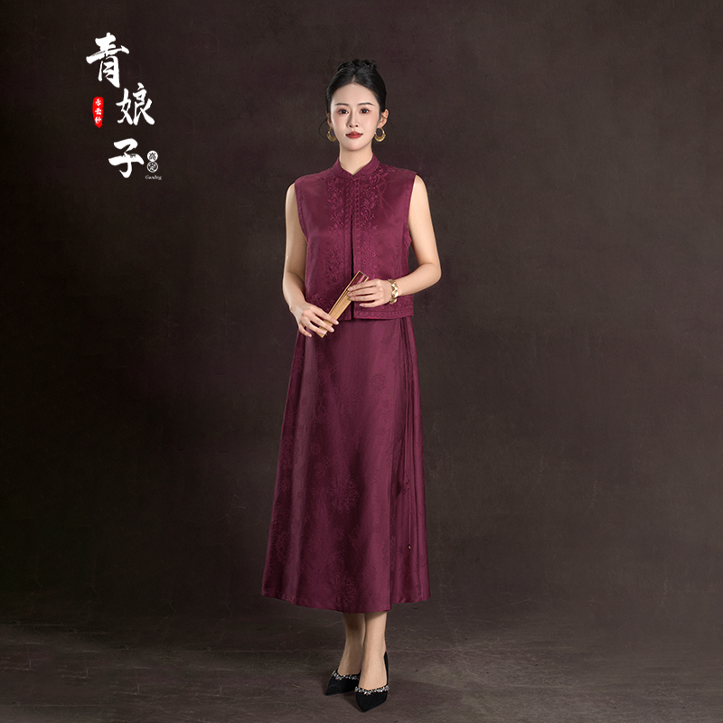 青娘子香云纱（梦婉）提花花萝时尚气质中长款百搭日常半身裙-60044