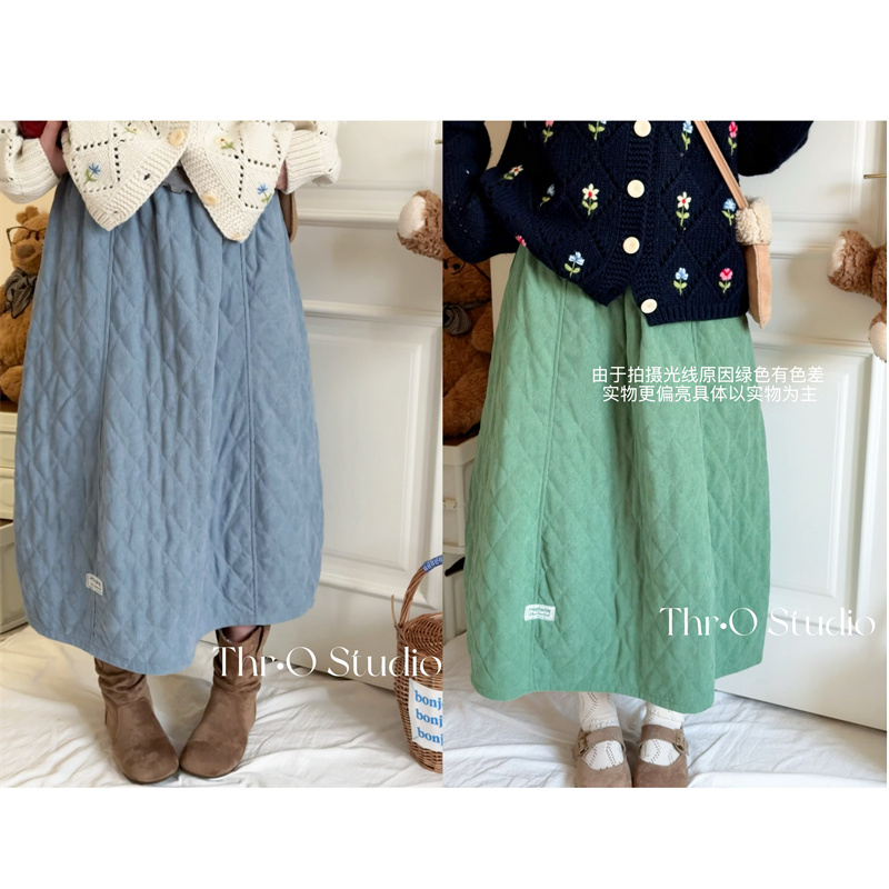 【冬日暖炉】韩版宽松减龄灯芯绒菱格半身裙夹女中长裙