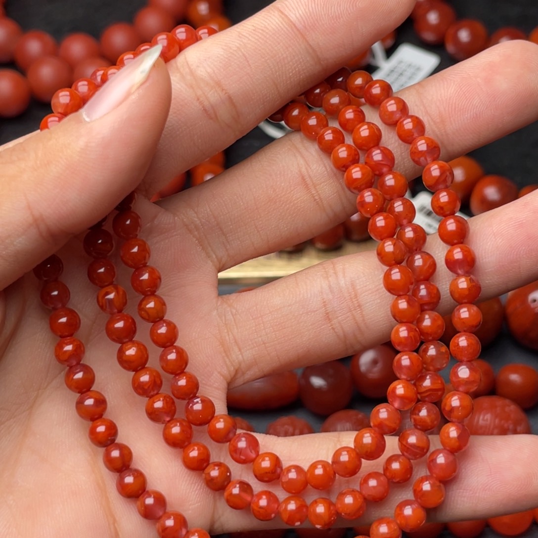 南红玛瑙未镶嵌手串H5.3mm顶品妖孽牛血火焰长链