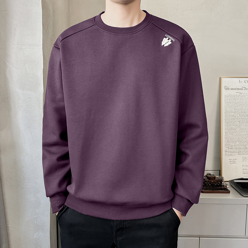 男士长袖运动套头衫打底衫圆领秋季潮款简约小标宽松休闲纯色卫衣