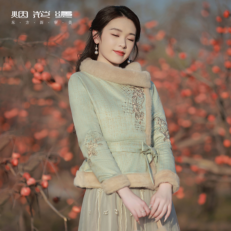 烟花烫国风刺绣加厚外套女 2025冬季新款小个子减龄毛绒上衣 朵慕