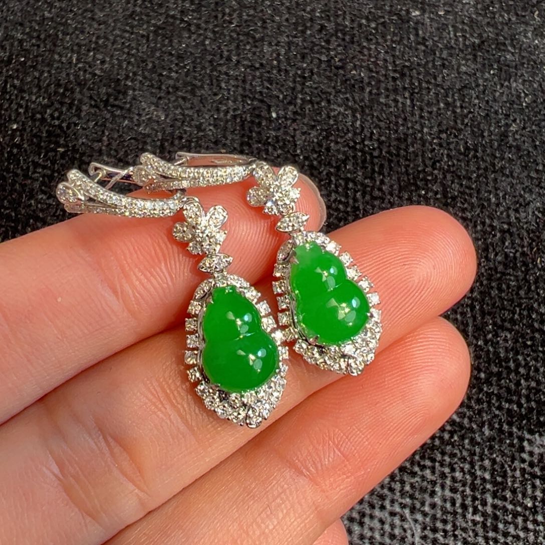 翡翠耳饰18K金镶嵌收到货48小时鉴赏期