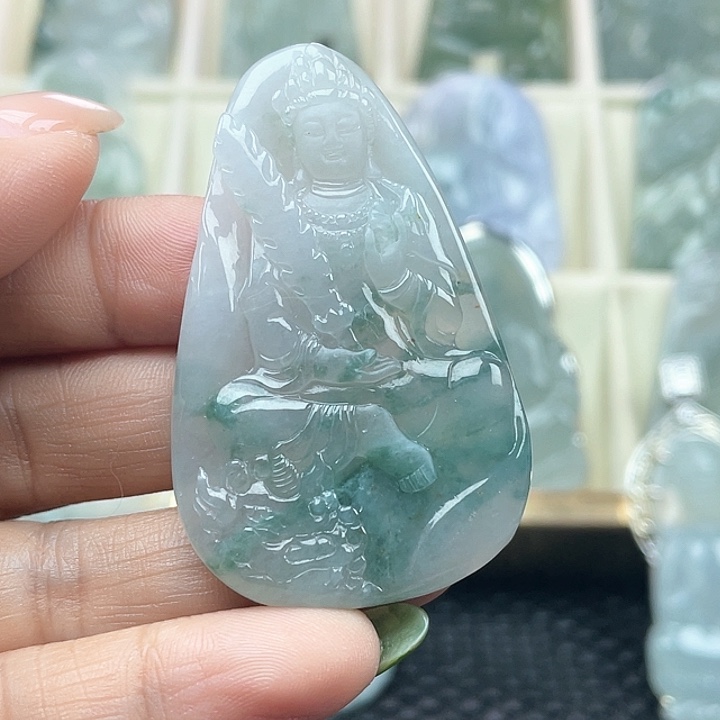 颈饰未镶嵌翡翠南****天然缅甸翡翠A货文殊菩萨