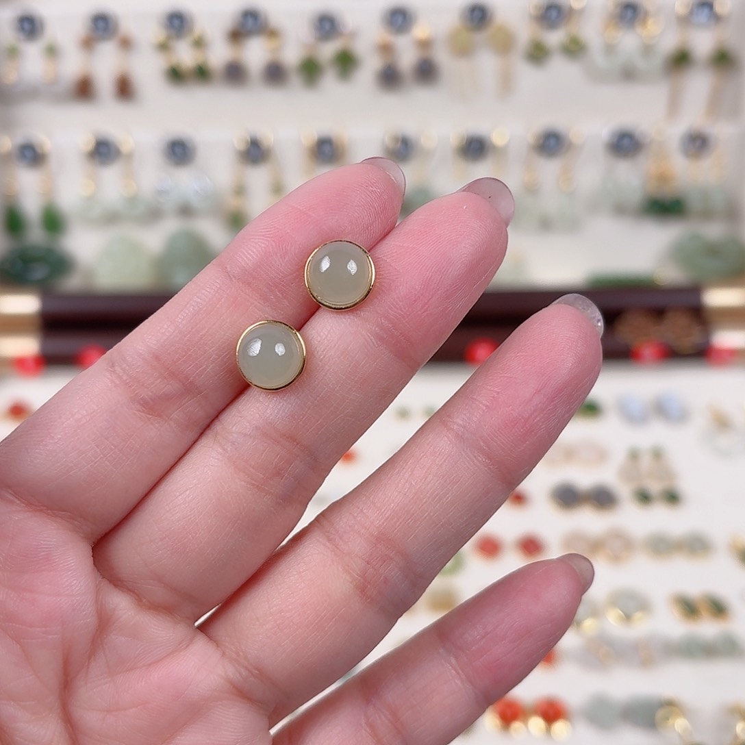 银S925镶嵌和田玉耳饰