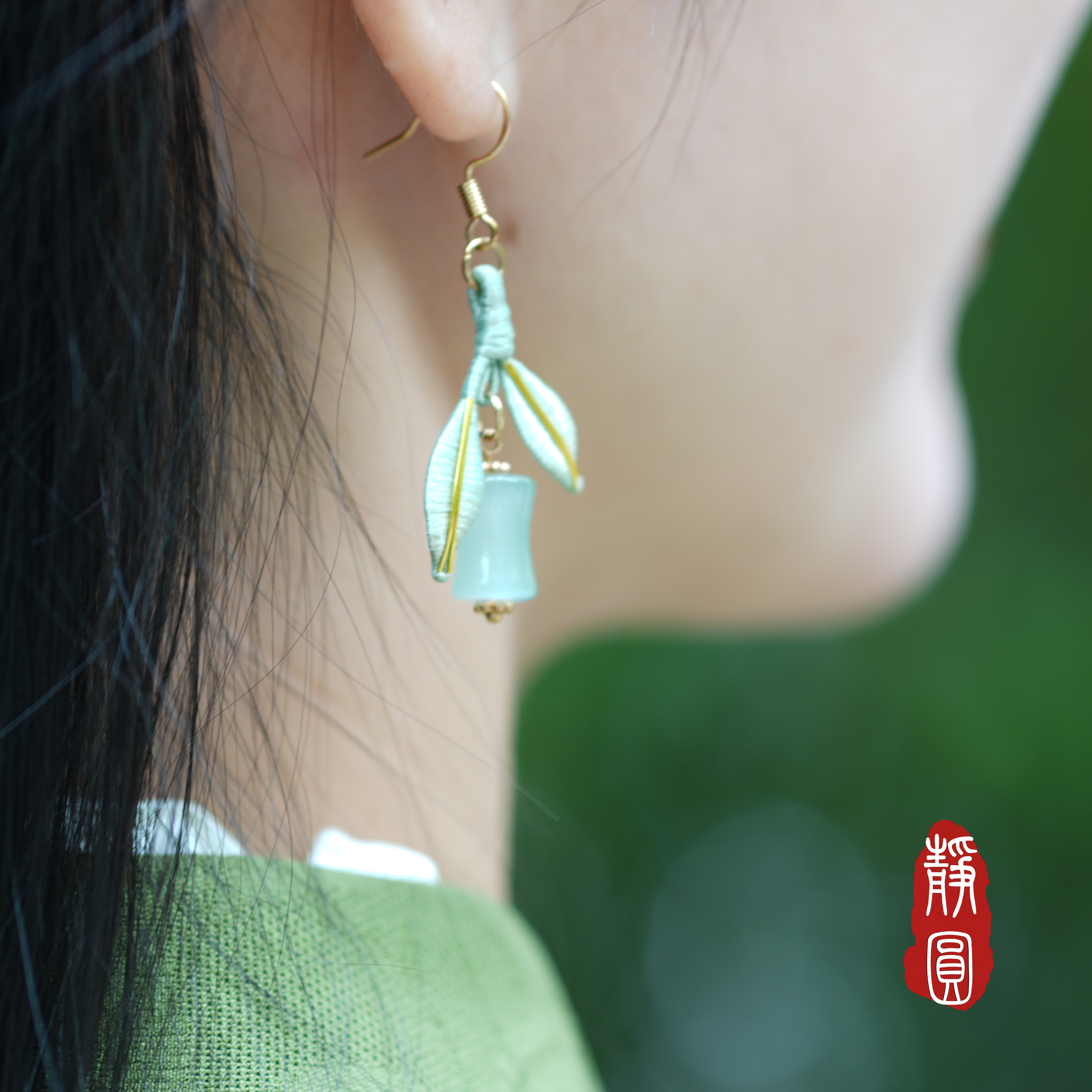 非金属布艺耳饰 【竹影】手工缠花日常简约通勤汉服旗袍耳环