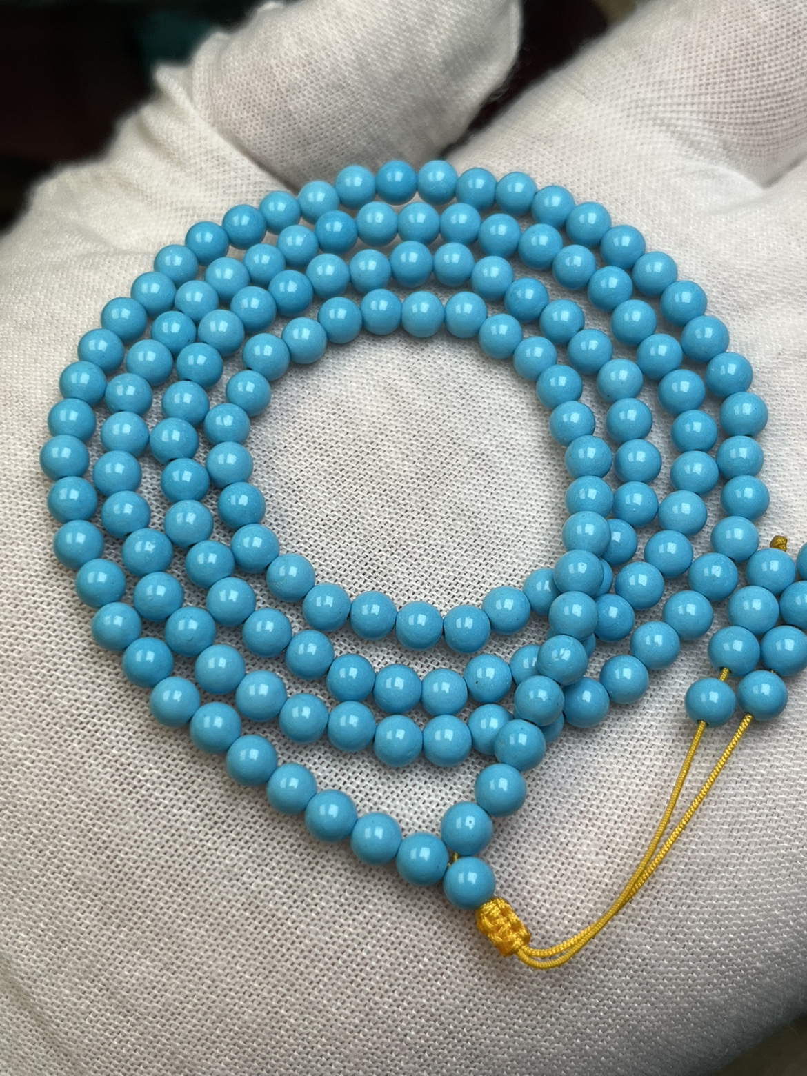 天然高瓷蓝色4mm多圈米珠链手链