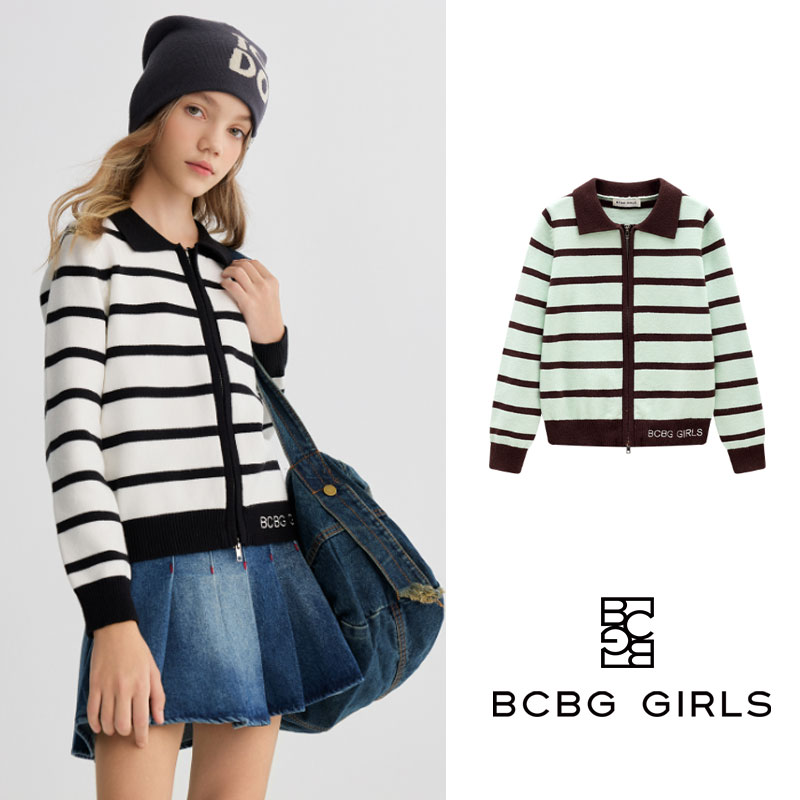BCBG GIRLS童装条纹针织开衫女学院风显瘦毛衣外套BGB53105511