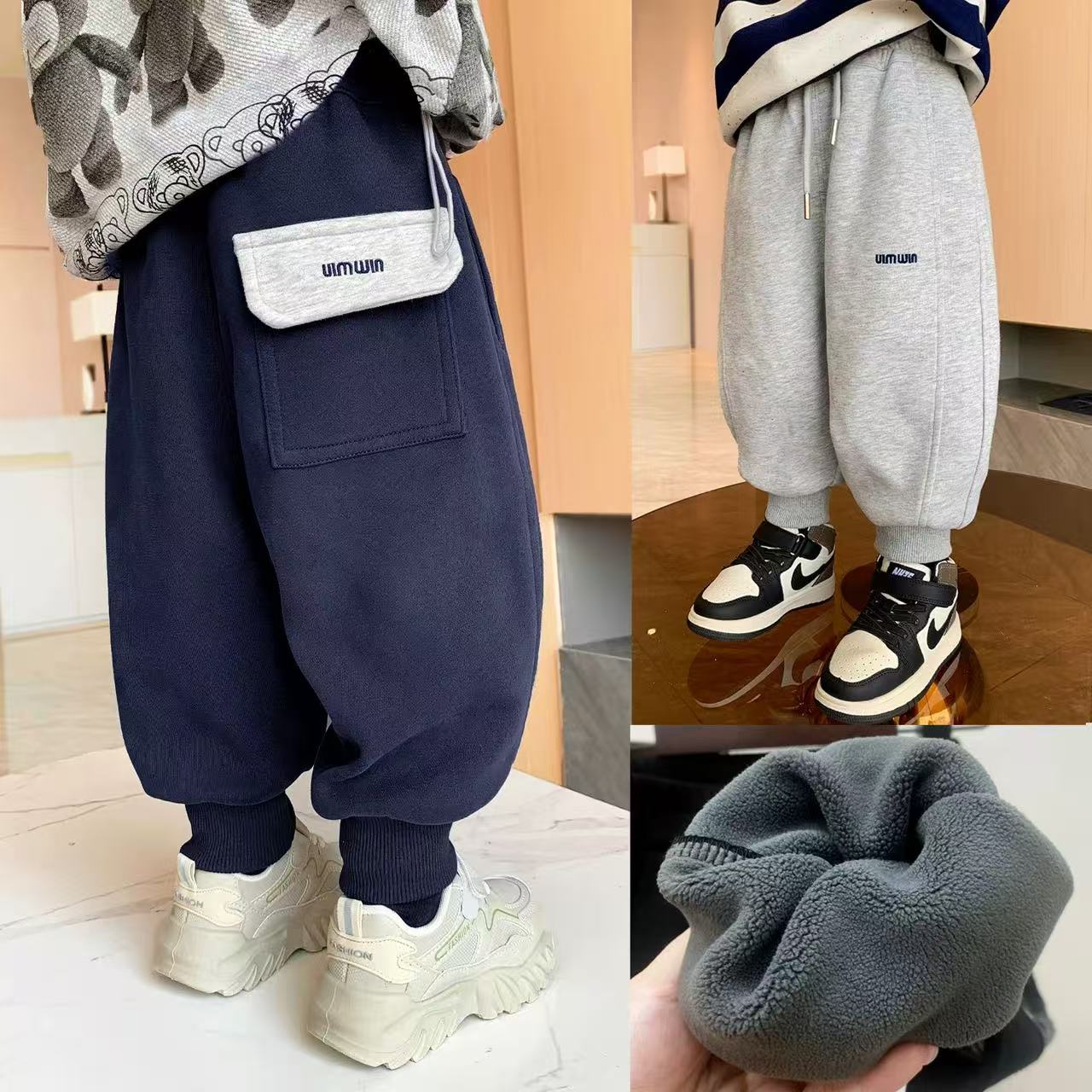 儿童后面小兜盖UIm加绒卫裤5060