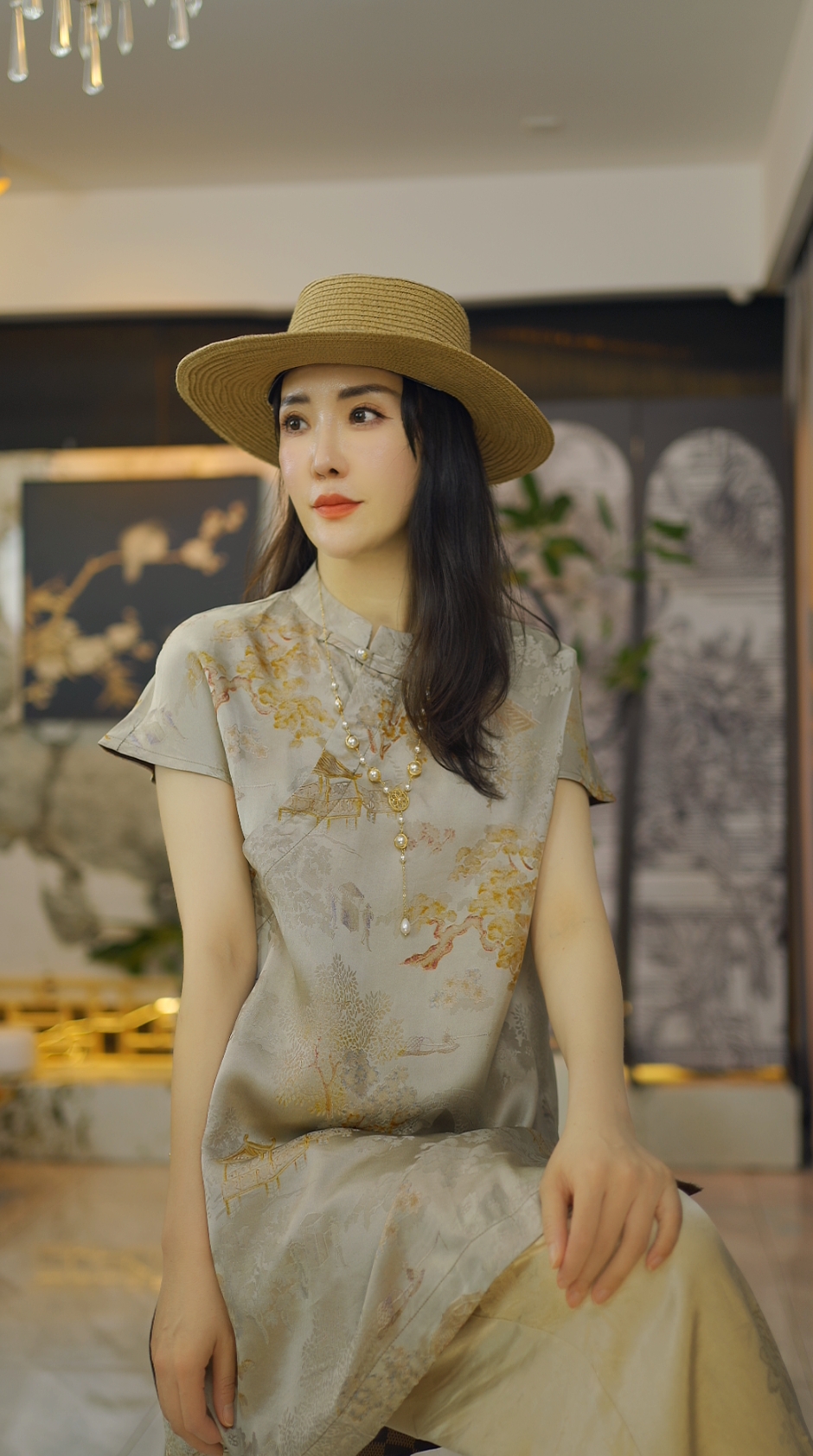 （春和锦明）国风连衣裙短袖老钱风复古提花上衣