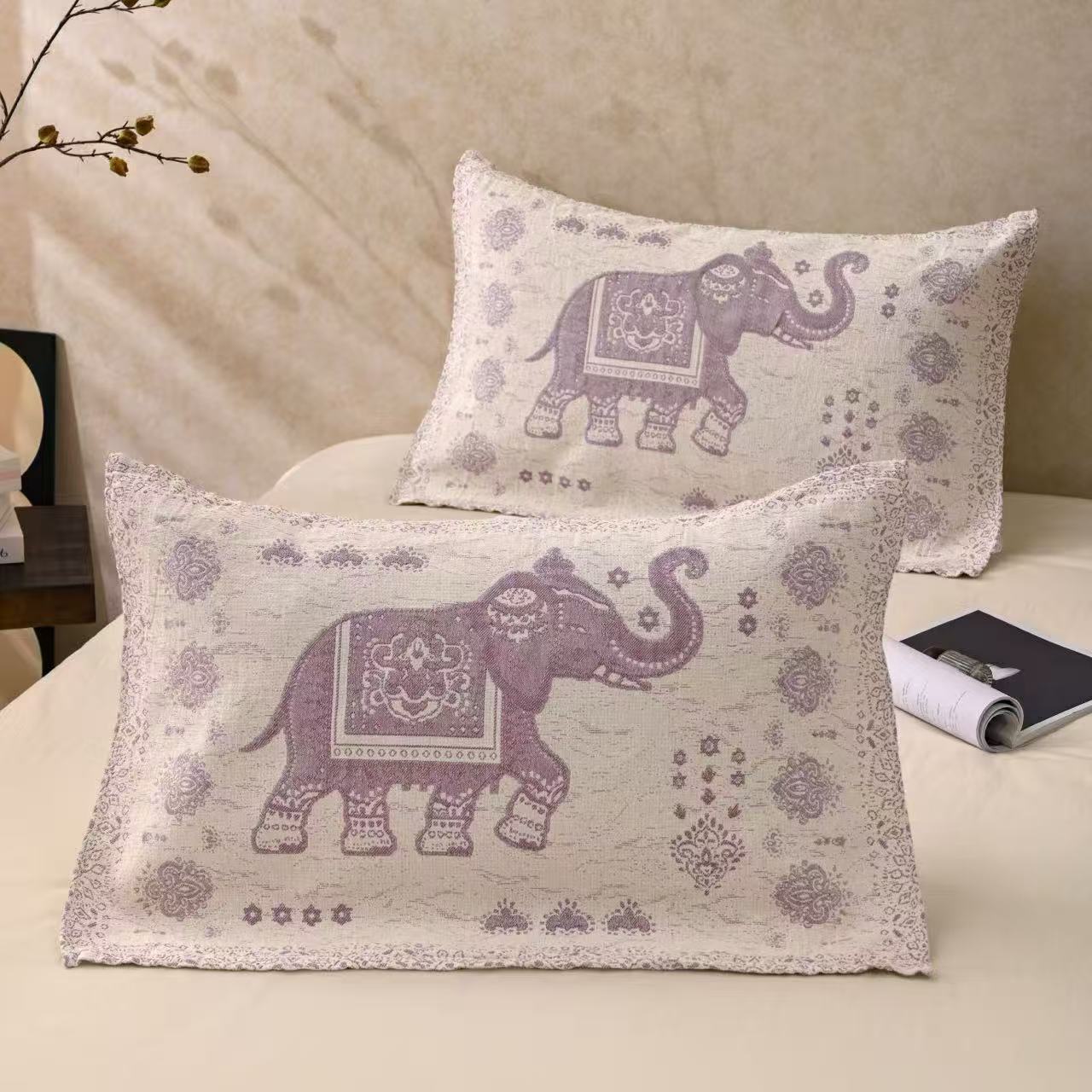 【枕巾吉象紫色枕巾】舒适透气成人枕巾52*78可机洗