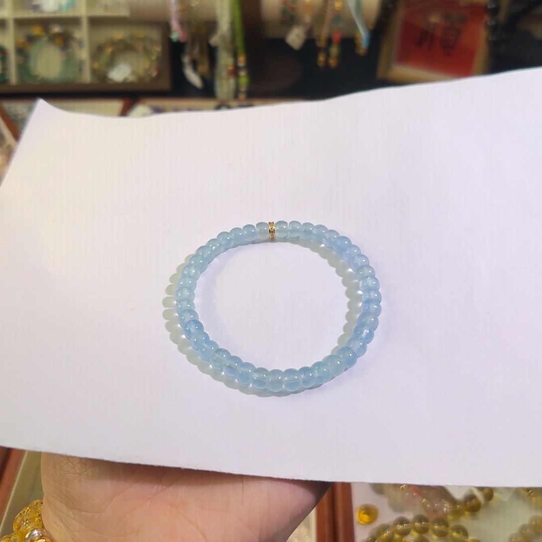 烟晶手链银S925镶嵌海蓝宝