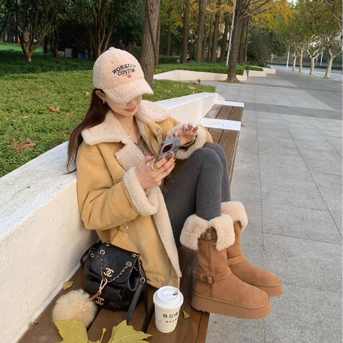 许你耀眼露丝同款兔毛厚底两穿时装雪地靴 ZCL  7675