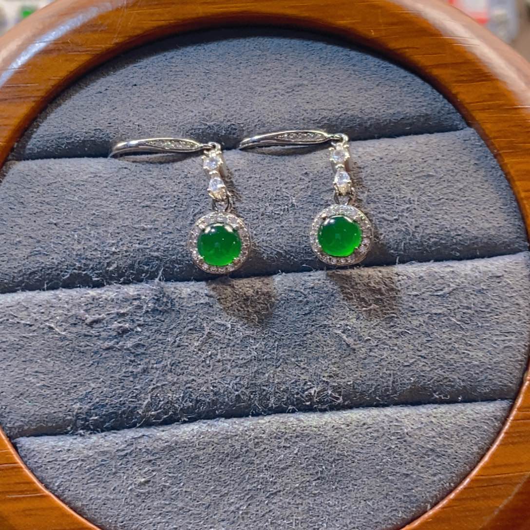 银S925镶嵌翡翠耳饰翡翠耳钩