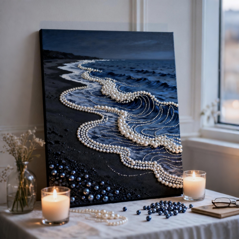 新款diy珍珠画海滩系列手工自粘粘钻画高颜值装饰画送朋友礼物