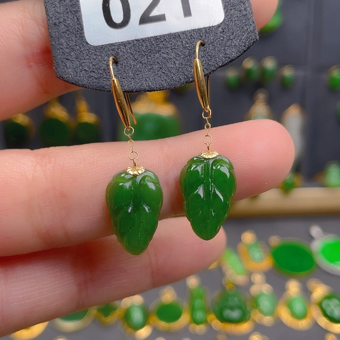 和田玉18K金镶嵌耳饰021