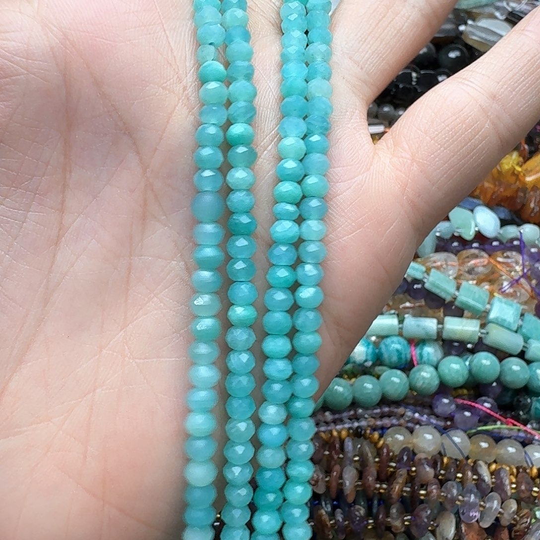 玛瑙/玉髓未镶嵌珠宝半成品一条5mm天河石切面算盘