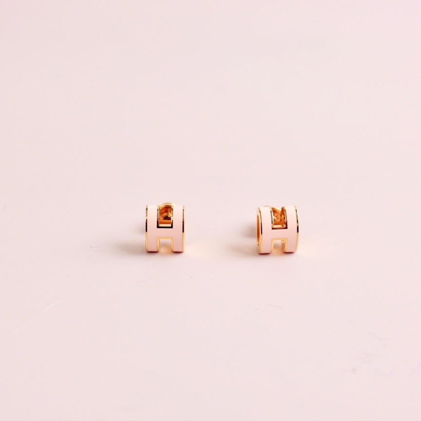 99新 Hermes/爱马仕 Pop H粉色耳钉/9724
