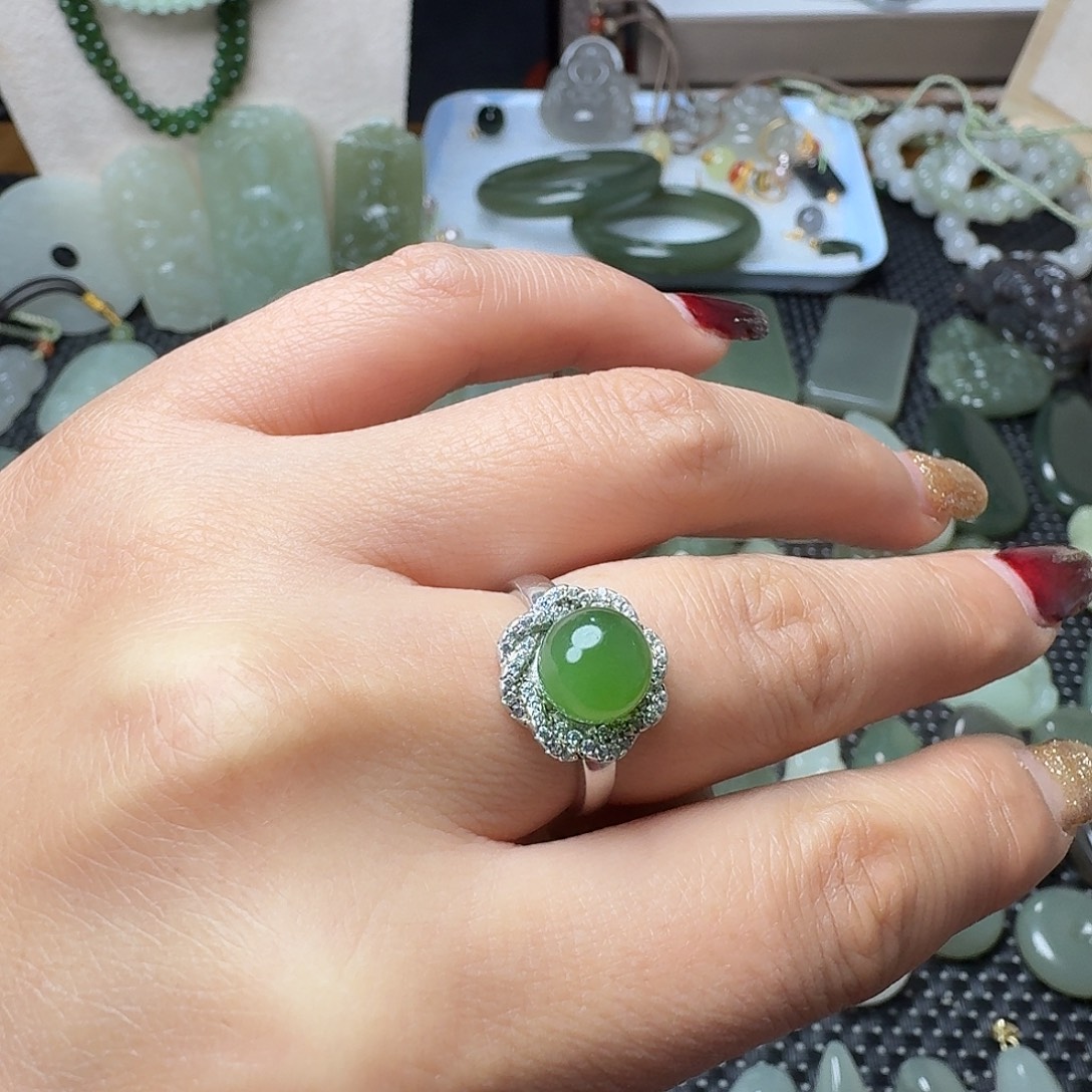和田玉（碧玉）银S925镶嵌戒指