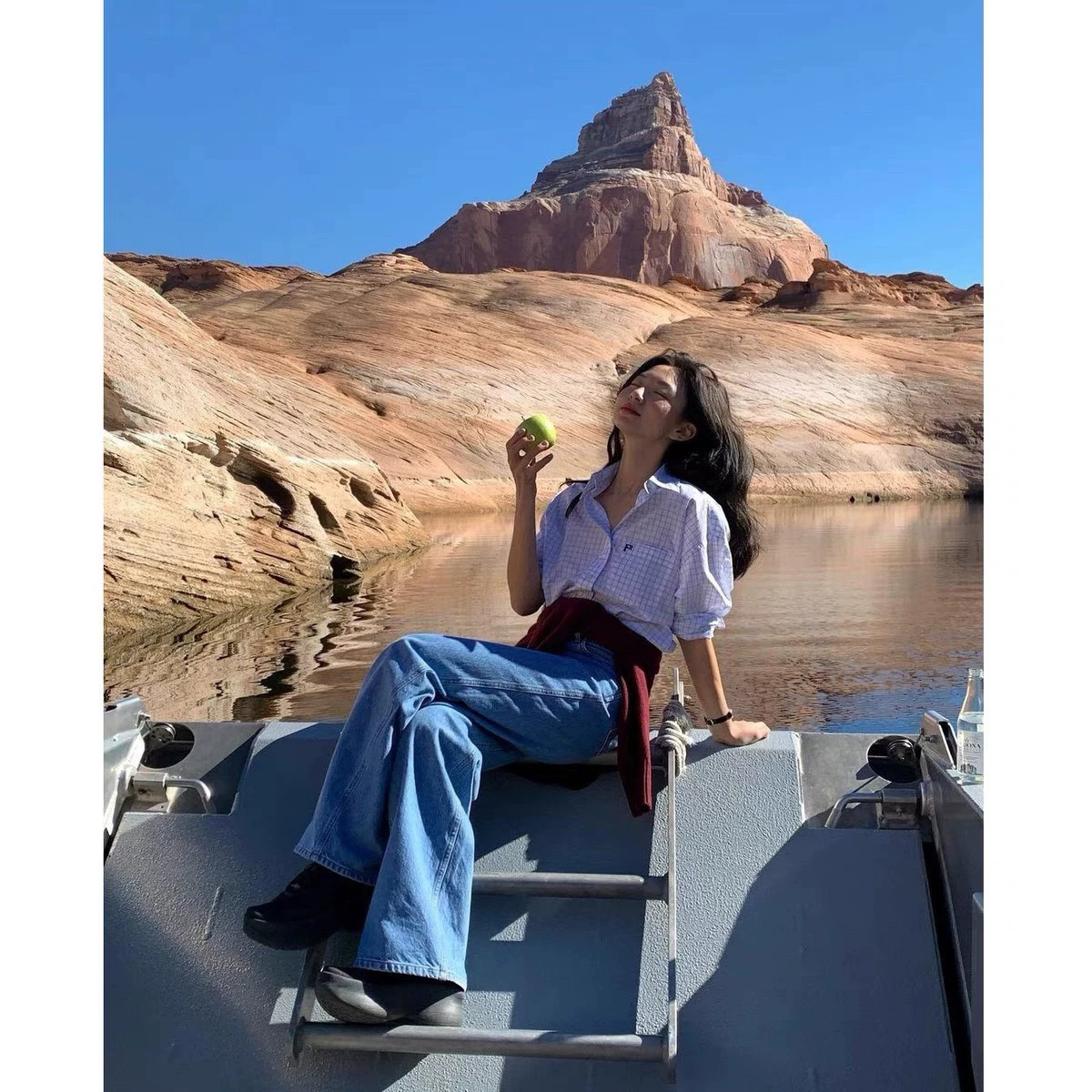 2025年早春新款韩版FA蓝色水洗棉高腰直筒牛仔裤设计感小众休闲