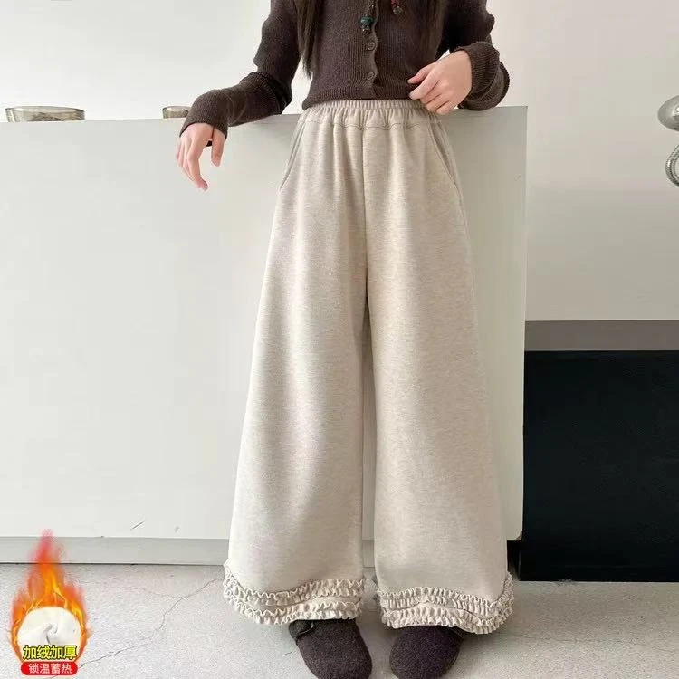 现货清货！实体品质！冬款女童加绒加厚休闲裤宽松阔腿裤