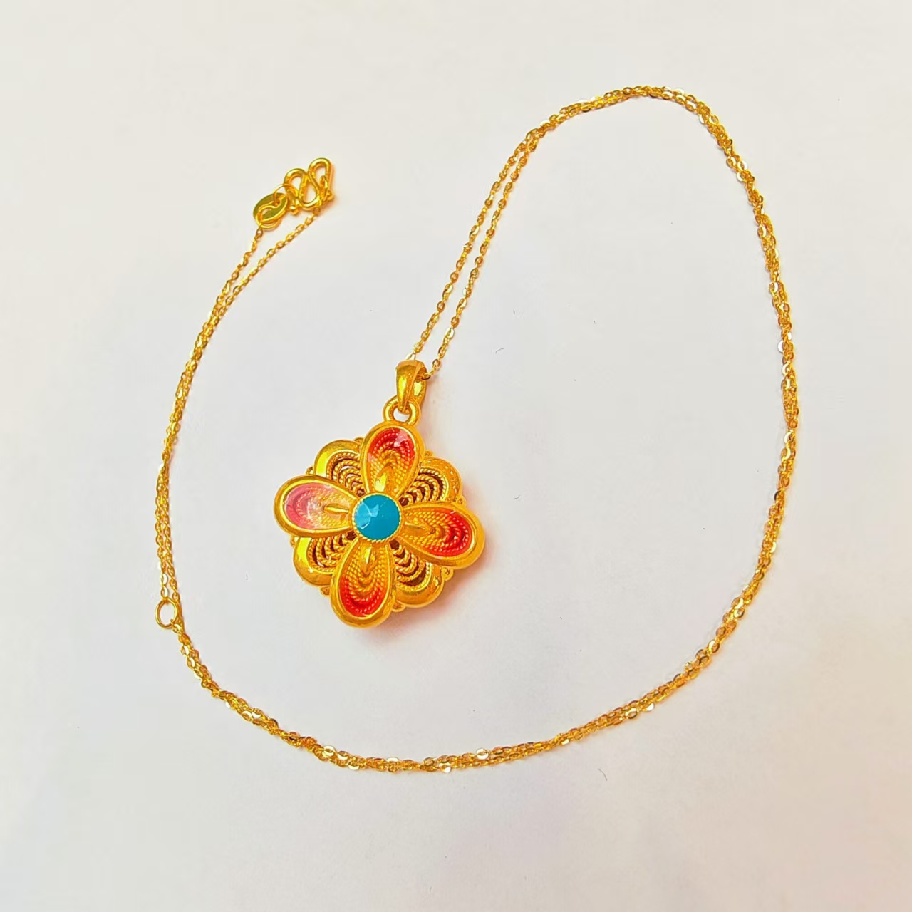 93#足金999黄金 珐琅彩5G硬金工艺 国朝拉丝四叶草套链 2.61克