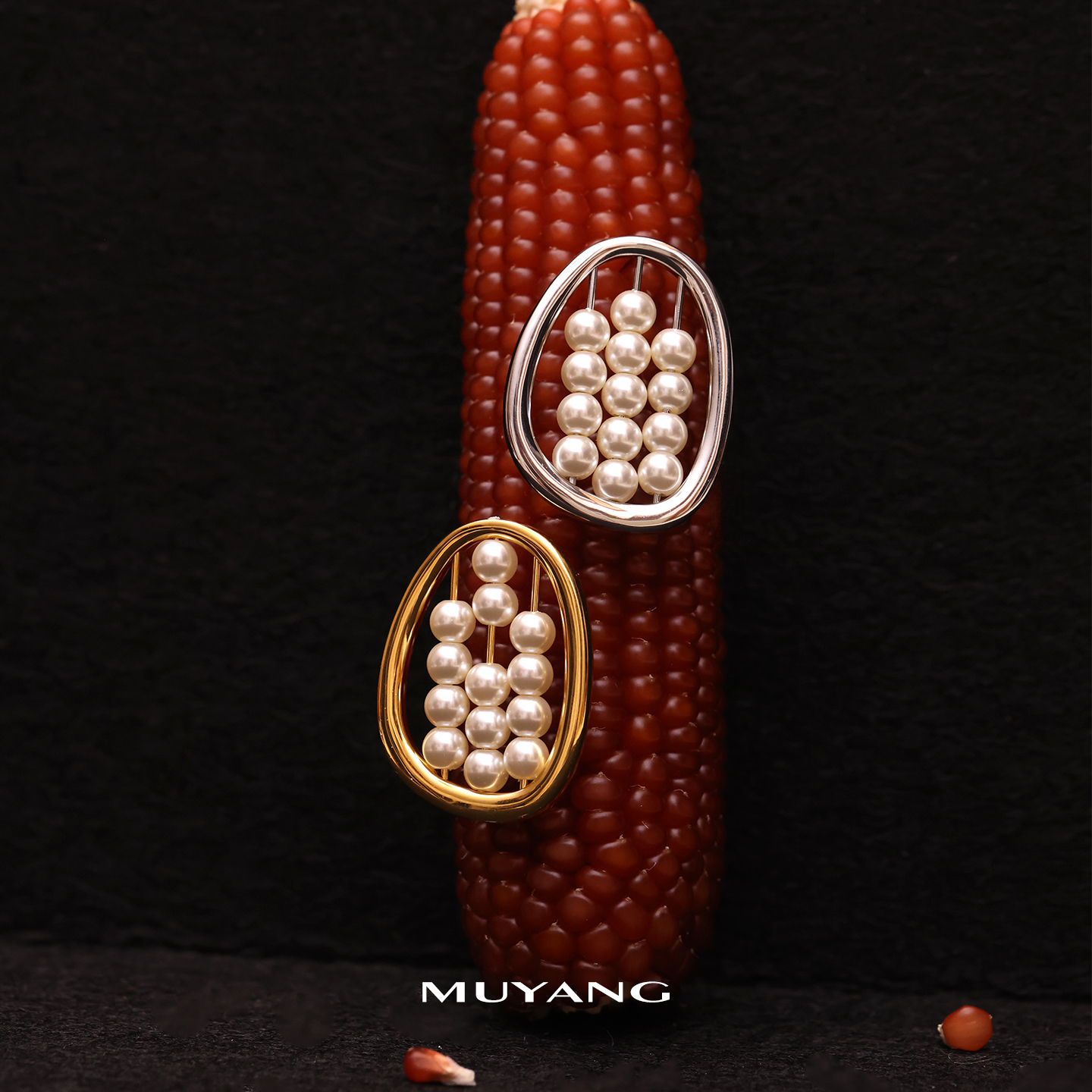 muyang/慕阳 铜合金仿珍珠耳饰 镀k金     时尚珠算耳钉